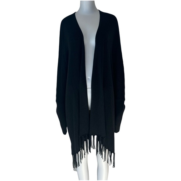 Ella Moss Sweaters - ELLA MOSS Open Front Fringe Long Cardigan Black Wool Cashmere Blend Style EE5999